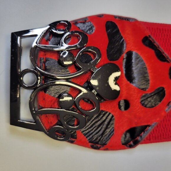 WOMENS Red Belt Animal Print Stretchy Belt - Picture 5 of 12